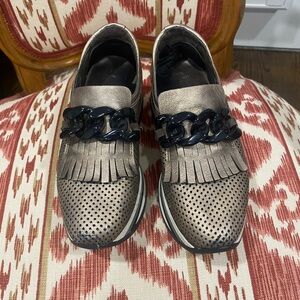 Softwaves Women's Metallic Loafers with Fringe.